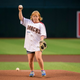 Amy Bockerstette throws out the ceremonial first pitch prior to the MLB game between the Giants and Diamondbacks in 2019.